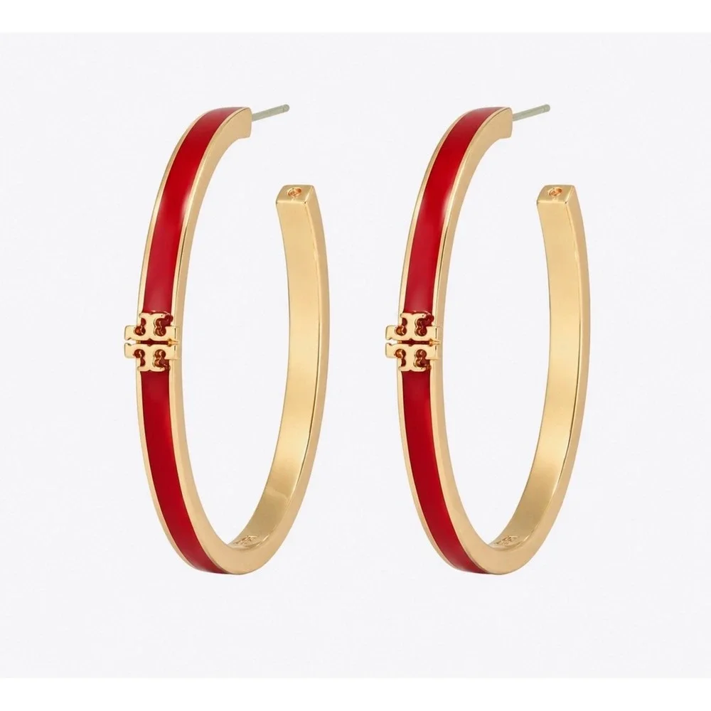 NWT Tory Burch Icon Hoop Earrings in Red / MSRP $150 / Dustbag Included